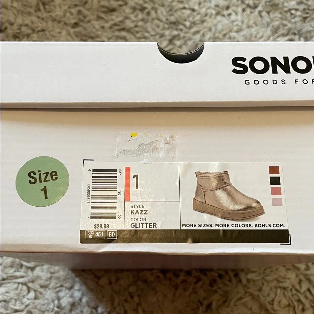 Sonoma Goods for Life “Kazz” Gold Glitter Ankle Boots, Size 1